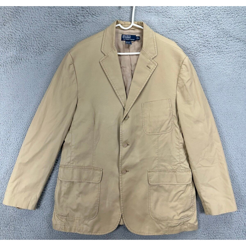 Polo Ralph Lauren Blazer Adult Extra Large Tan 3 Button Jacket Coat Pocket Mens